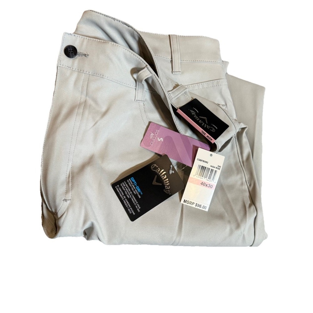 Callaway Mens Golf OPTI-DRI STRETCH Lightweight Beige Pants 40x30 NWT $98 MP16
